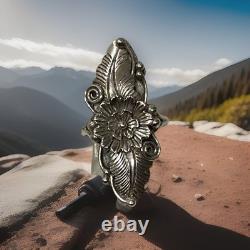 Vintage Navajo Sterling Silver Statement Ring Size 8 Signed H. Y. 6.2g