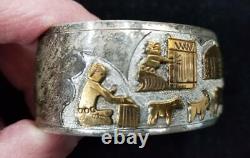 Vintage Navajo Sterling Silver Storyteller Cuff Bracelet by Kee Brown