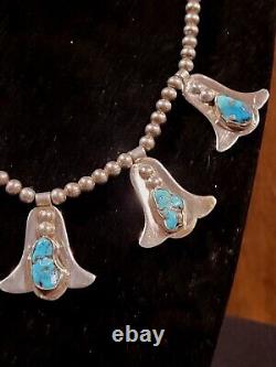 Vintage Navajo Sterling Silver & Torquise Necklace & Earrings Set Handmade