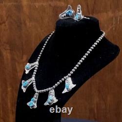 Vintage Navajo Sterling Silver & Torquise Necklace & Earrings Set Handmade