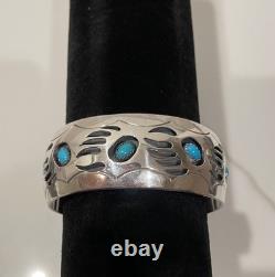 Vintage Navajo Sterling Silver Turquoise Bear Paw Cuff Bracelet 38g Signed