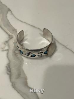 Vintage Navajo Sterling Silver Turquoise Bear Paw Cuff Bracelet 38g Signed