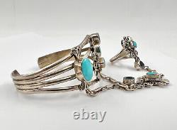 Vintage Navajo Sterling Silver Turquoise & Blue Topaz Slave Bracelet & Ring