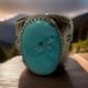 Vintage Navajo Sterling Silver Turquoise Cabochon Leaf Design Ring Size 8