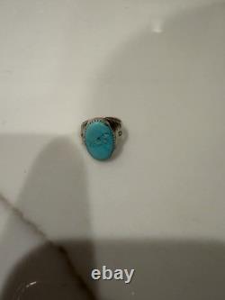 Vintage Navajo Sterling Silver Turquoise Cabochon Leaf Design Ring Size 8