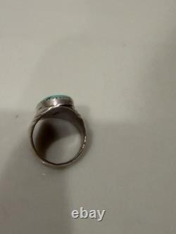 Vintage Navajo Sterling Silver Turquoise Cabochon Leaf Design Ring Size 8
