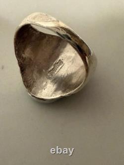 Vintage Navajo Sterling Silver Turquoise Cabochon Leaf Design Ring Size 8