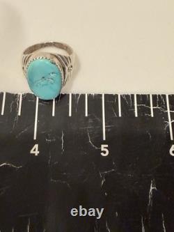 Vintage Navajo Sterling Silver Turquoise Cabochon Leaf Design Ring Size 8