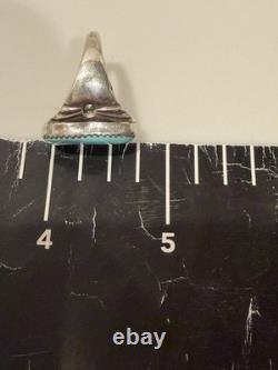 Vintage Navajo Sterling Silver Turquoise Cabochon Leaf Design Ring Size 8