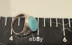 Vintage Navajo Sterling Silver Turquoise Cabochon Leaf Design Ring Size 8