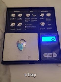 Vintage Navajo Sterling Silver Turquoise Cabochon Leaf Design Ring Size 8