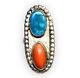Vintage Navajo Sterling Silver, Turquoise, & Coral Split Shank Ring Sz. 7.75
