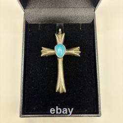 Vintage Navajo Sterling Silver Turquoise Cross Pendant Native American Jewelry
