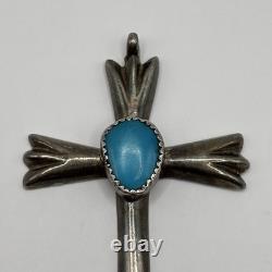 Vintage Navajo Sterling Silver Turquoise Cross Pendant Native American Jewelry