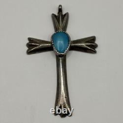Vintage Navajo Sterling Silver Turquoise Cross Pendant Native American Jewelry