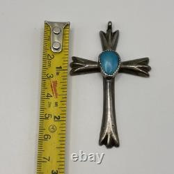 Vintage Navajo Sterling Silver Turquoise Cross Pendant Native American Jewelry