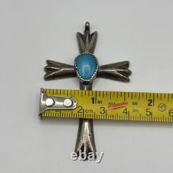 Vintage Navajo Sterling Silver Turquoise Cross Pendant Native American Jewelry