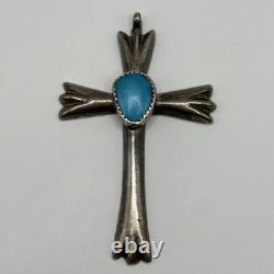 Vintage Navajo Sterling Silver Turquoise Cross Pendant Native American Jewelry