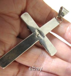 Vintage Navajo Sterling Silver Turquoise Cross Pendant Signed