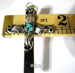 Vintage Navajo Sterling Silver Turquoise Cross Pendant Signed