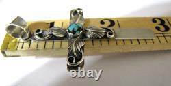 Vintage Navajo Sterling Silver Turquoise Cross Pendant Signed