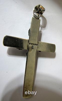 Vintage Navajo Sterling Silver Turquoise Cross Pendant Signed