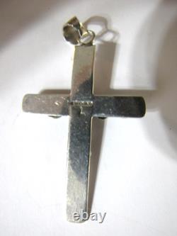 Vintage Navajo Sterling Silver Turquoise Cross Pendant Signed
