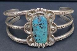 Vintage Navajo Sterling Silver Turquoise Cuff Bracelet