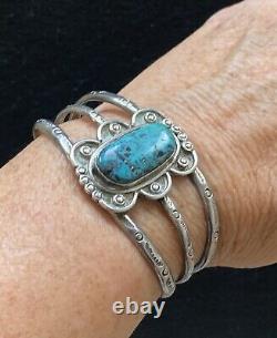 Vintage Navajo Sterling Silver Turquoise Cuff Bracelet