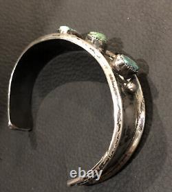 Vintage Navajo Sterling Silver Turquoise Cuff Bracelet 6.5 Inside Cuff