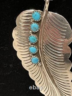 Vintage Navajo Sterling Silver & Turquoise Feather Pin/Pendant Necklace 18
