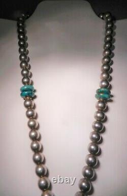 Vintage Navajo Sterling Silver & Turquoise Naja & Bead Necklace