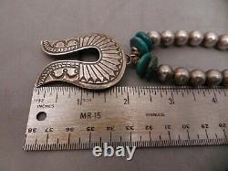 Vintage Navajo Sterling Silver & Turquoise Naja & Bead Necklace