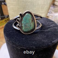 Vintage Navajo Sterling Silver Turquoise Native American Cuff Bracelet Signed B
