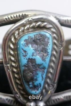 Vintage Navajo Sterling Silver & Turquoise Open Cut Bracelet