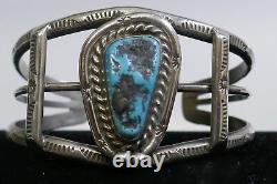 Vintage Navajo Sterling Silver & Turquoise Open Cut Bracelet