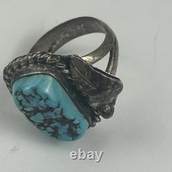 Vintage Navajo Sterling Silver Turquoise Ring Native American Jewelry Size 4.75