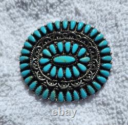 Vintage Navajo Sterling Silver Turquoise Round Cluster Pin Brooch Pendant