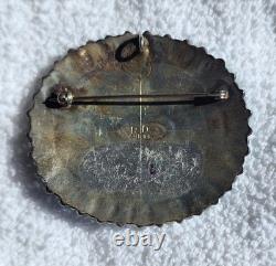 Vintage Navajo Sterling Silver Turquoise Round Cluster Pin Brooch Pendant