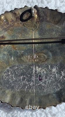 Vintage Navajo Sterling Silver Turquoise Round Cluster Pin Brooch Pendant