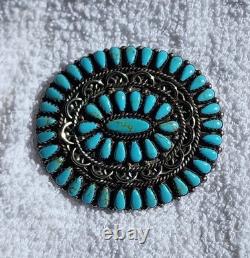 Vintage Navajo Sterling Silver Turquoise Round Cluster Pin Brooch Pendant