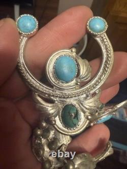 Vintage Navajo Sterling Silver Turquoise Squash Blossom Necklace 161g 24