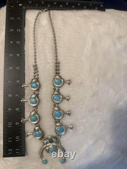 Vintage Navajo Sterling Silver Turquoise Squash Blossom Necklace 161g 24