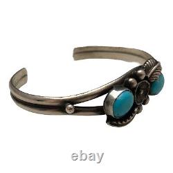 Vintage Navajo Sterling Silver & Turquoise Squash Blossom Style Cuff Bracelet