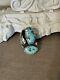 Vintage Navajo Sterling Silver Turquoise Two Stone Ring Sz 6.5