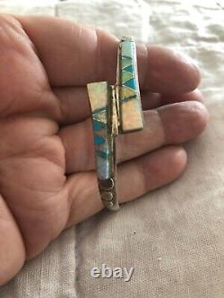 Vintage Navajo Sterling Silver Turquoise and Opal Signed Abel Toledo Bracelet