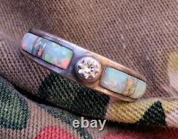 Vintage Navajo Sterling Silver Turquoise and Opal Signed Abel Toledo Ring 7 1/2