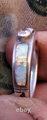 Vintage Navajo Sterling Silver Turquoise and Opal Signed Abel Toledo Ring 7 1/2