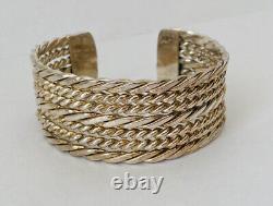 Vintage Navajo Sterling Silver Twisted Rope Heavy Wide Cuff Bracelet 6.5