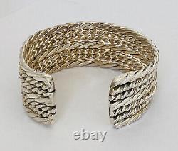 Vintage Navajo Sterling Silver Twisted Rope Heavy Wide Cuff Bracelet 6.5